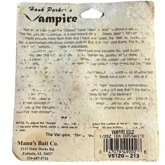 Rare Mann’s Hank Parker’s “Vampire” 1/2oz Spinnerbait Bass Fishing Lure NOS! - Picture 2 of 2